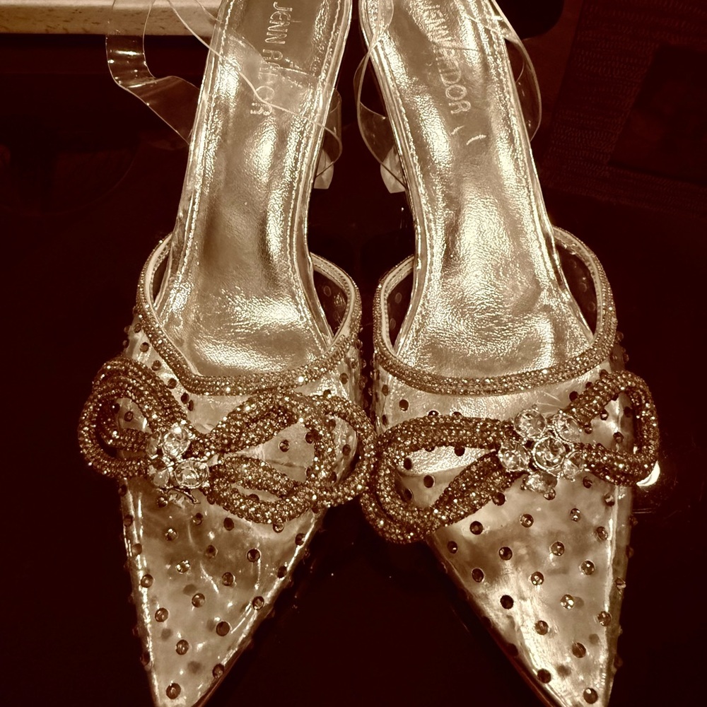 Gold Embellished Slingback Heel Rhinestone Shoes